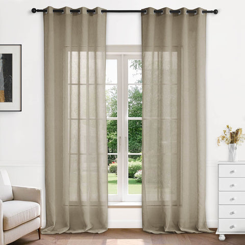 B11 Sheer Vertical Stripe Linen Blend Light Filtering Curtain Grommet - Cololeaf