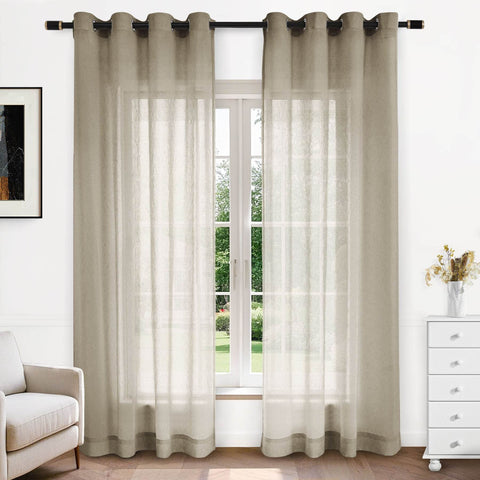 B11 Sheer Vertical Stripe Linen Blend Light Filtering Curtain Grommet - Cololeaf