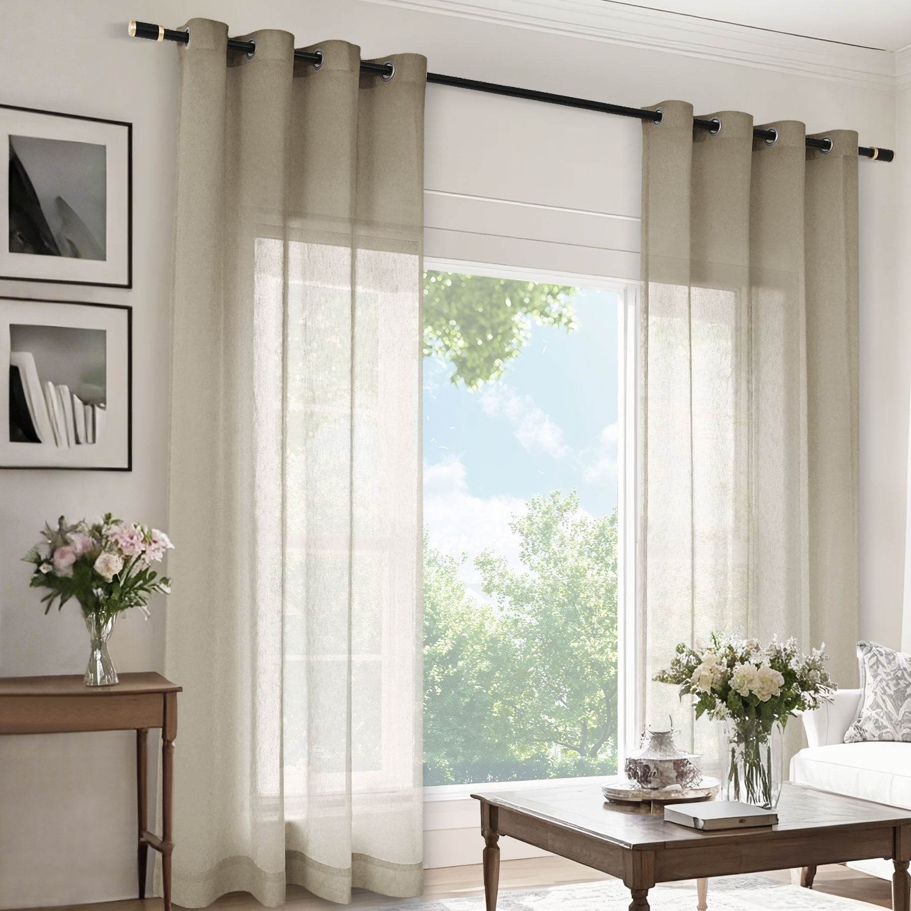 B11 Sheer Vertical Stripe Linen Blend Light Filtering Curtain Grommet - Cololeaf