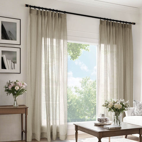 B11 Sheer Vertical Stripe Linen Blend Light Filtering Curtain Pinch Pleat - Cololeaf