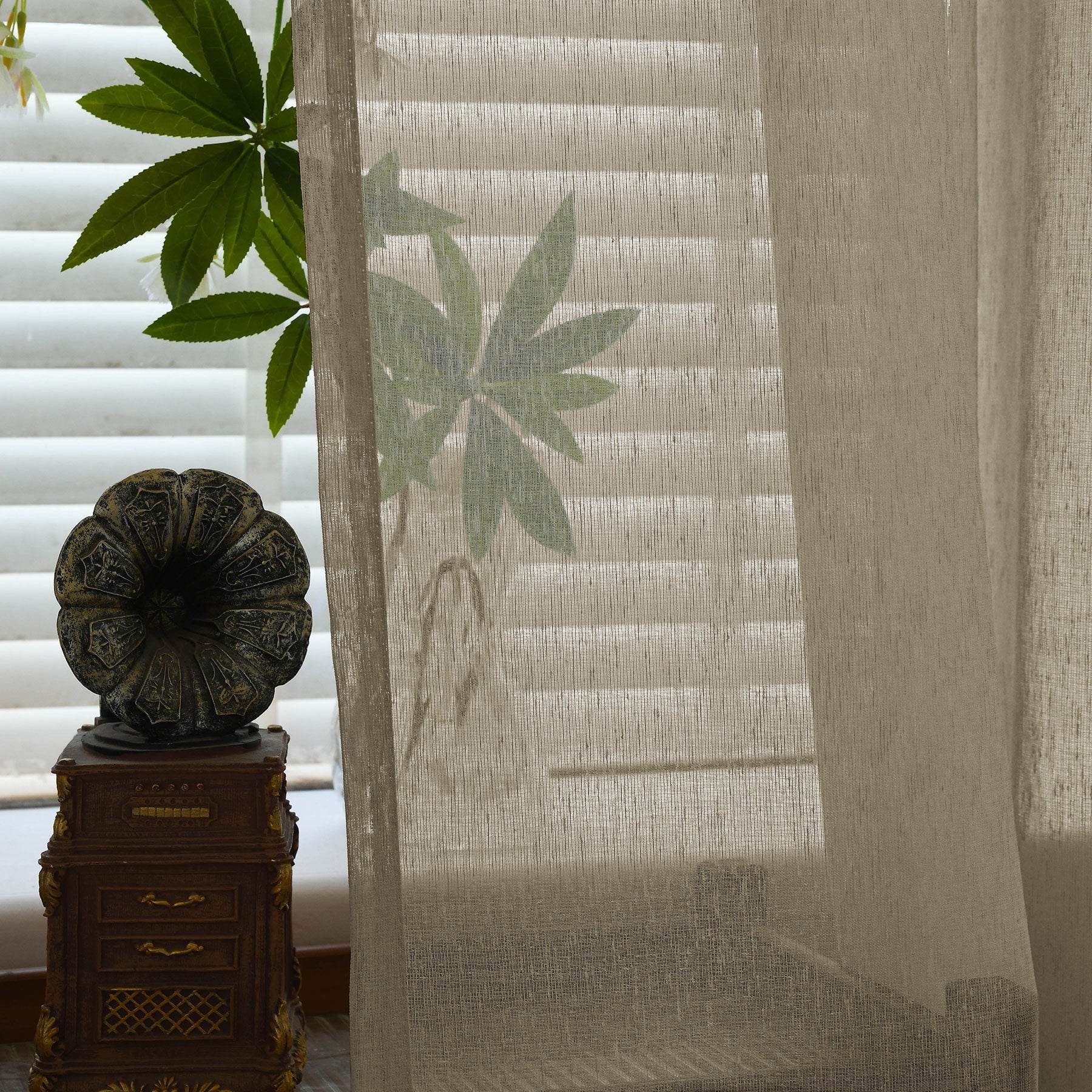B11 Sheer Vertical Stripe Linen Blend Light Filtering Curtain Grommet - Cololeaf