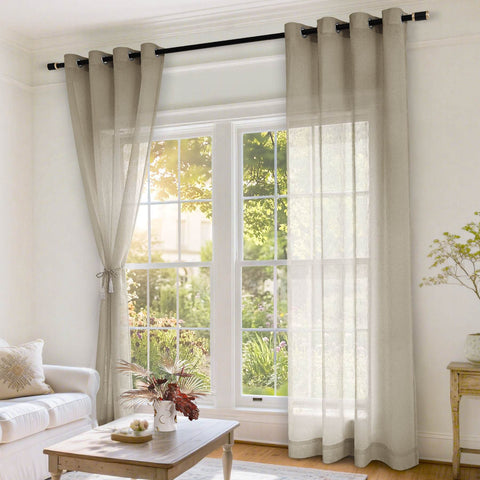 B11 Sheer Vertical Stripe Linen Blend Light Filtering Curtain Grommet - Cololeaf