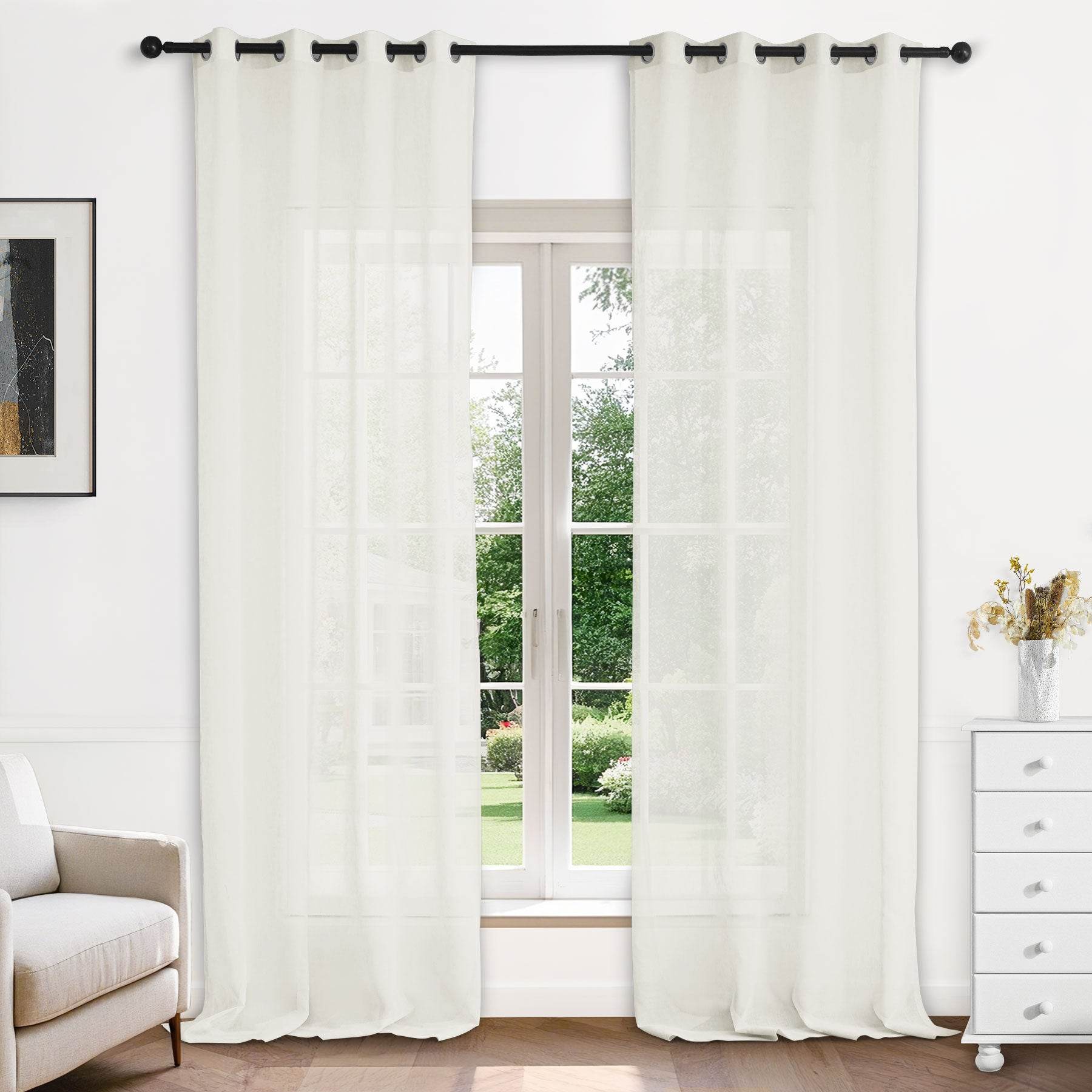 B11 Sheer Vertical Stripe Linen Blend Light Filtering Curtain Grommet - Cololeaf