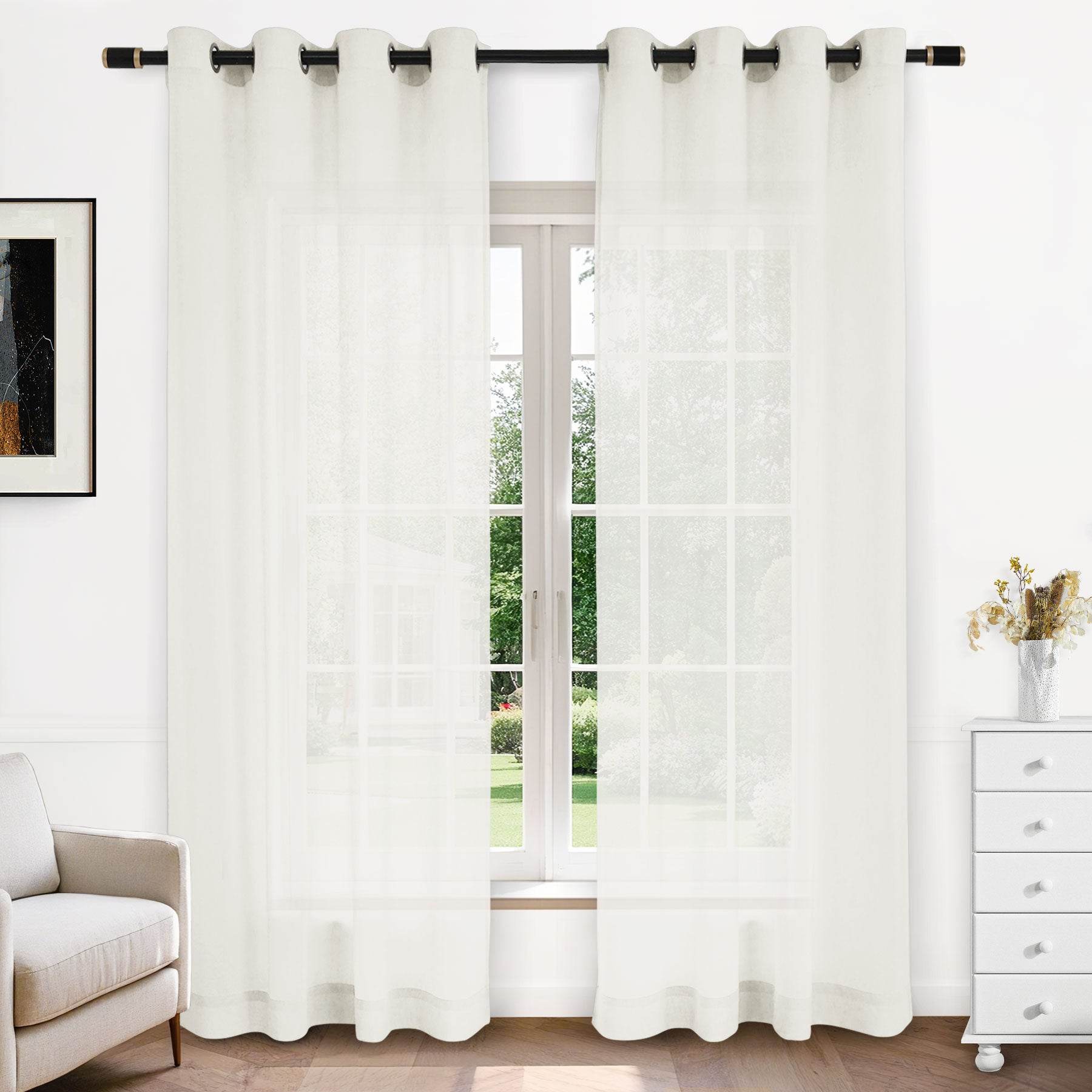 B11 Sheer Vertical Stripe Linen Blend Light Filtering Curtain Grommet - Cololeaf