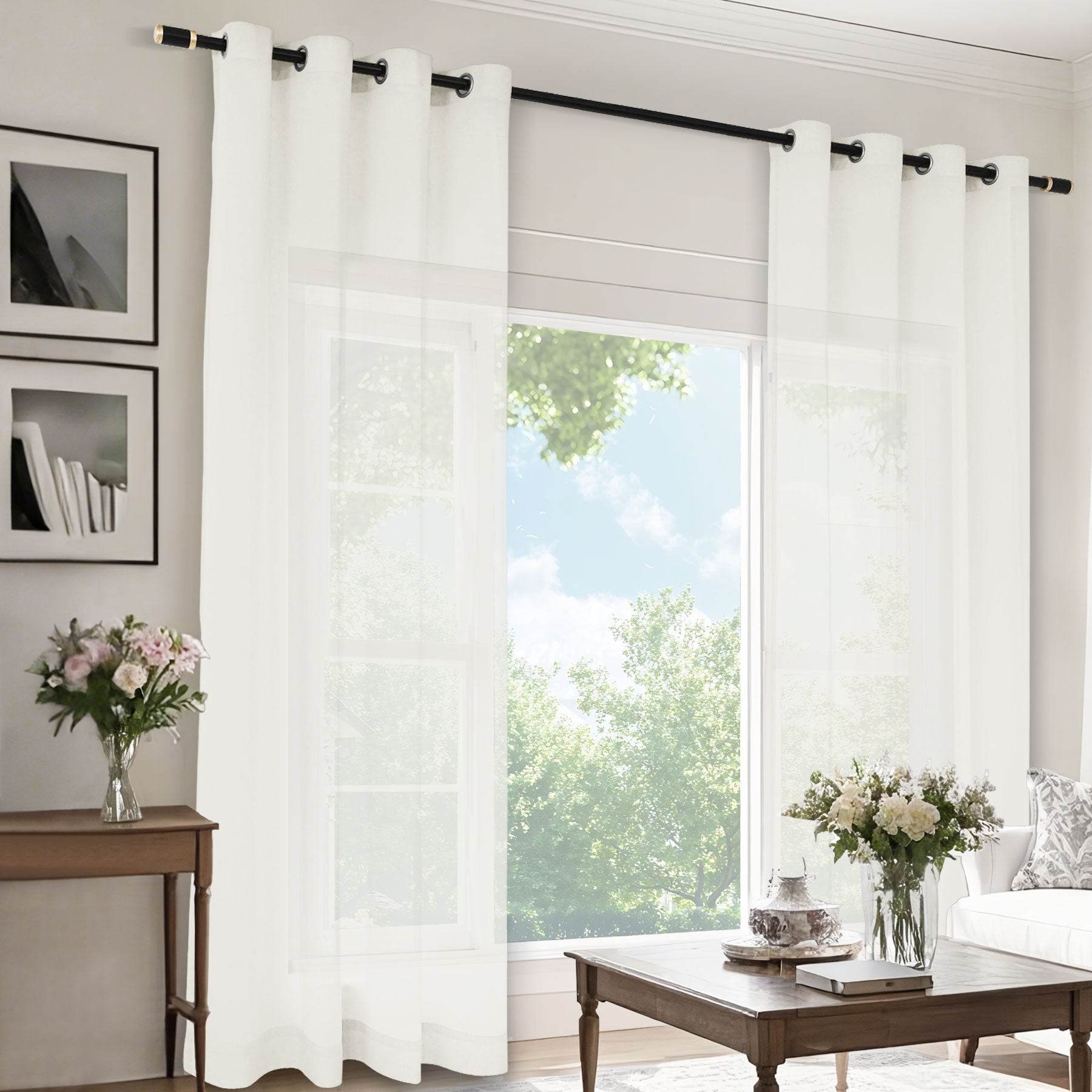 B11 Sheer Vertical Stripe Linen Blend Light Filtering Curtain Grommet - Cololeaf