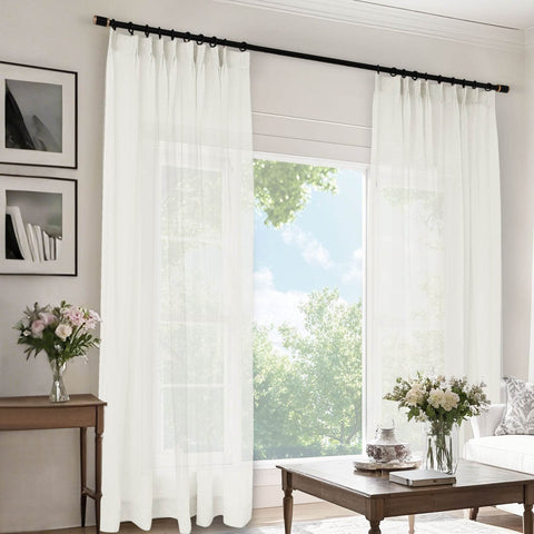 B11 Sheer Vertical Stripe Linen Blend Light Filtering Curtain Pinch Pleat - Cololeaf