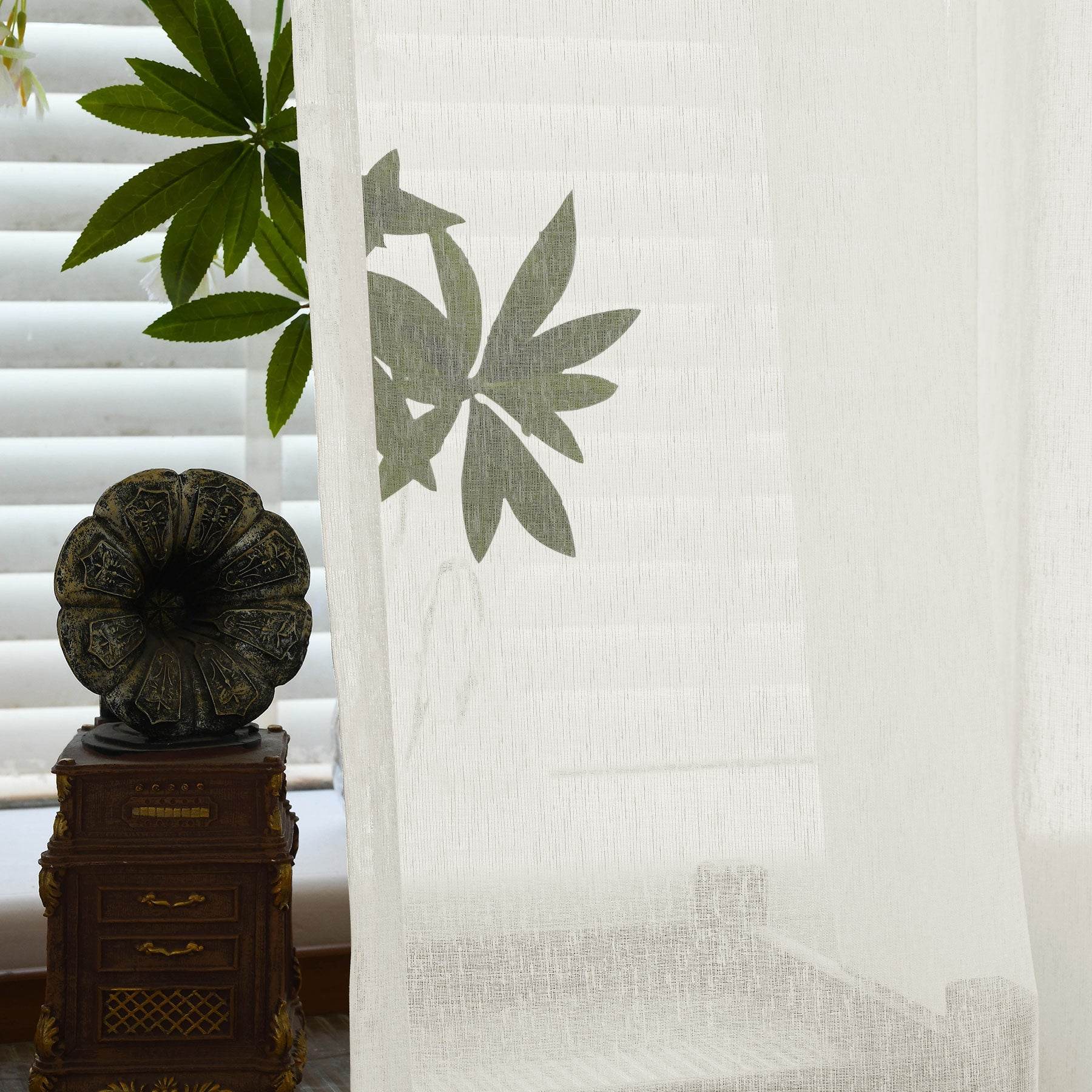 B11 Sheer Vertical Stripe Linen Blend Light Filtering Curtain Grommet - Cololeaf