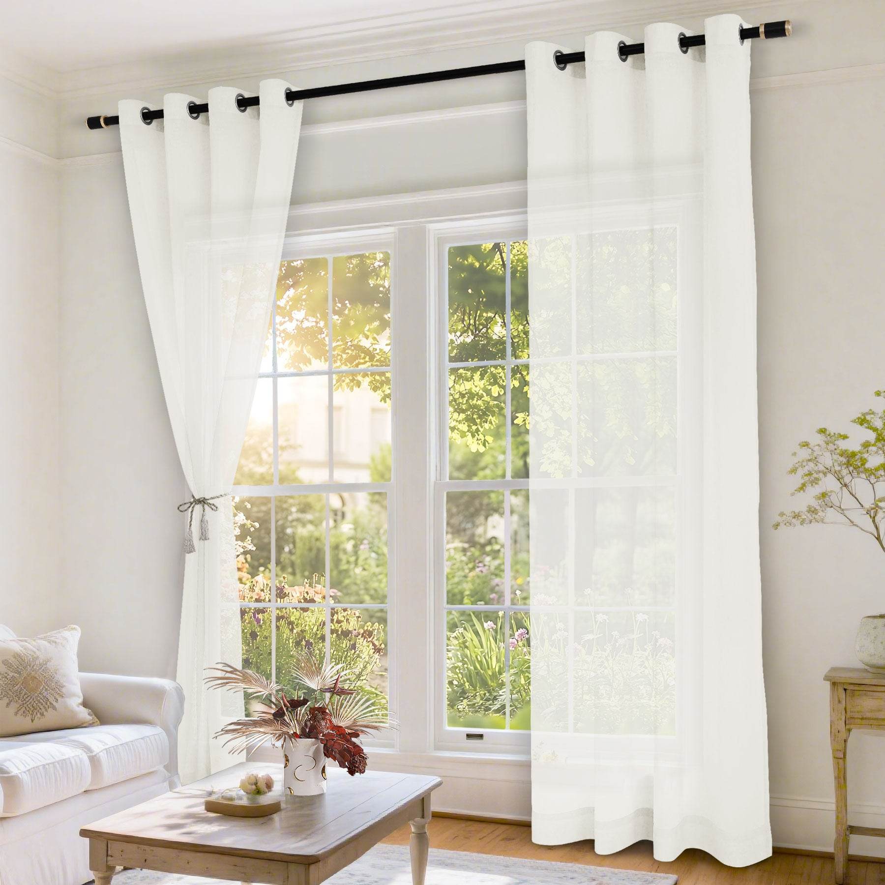 B11 Sheer Vertical Stripe Linen Blend Light Filtering Curtain Grommet - Cololeaf