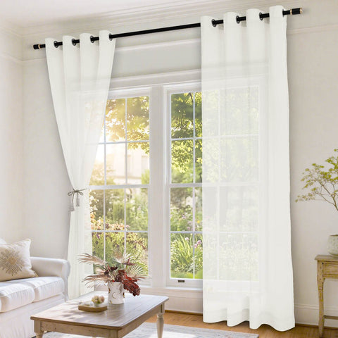 B11 Sheer Vertical Stripe Linen Blend Light Filtering Curtain Grommet - Cololeaf