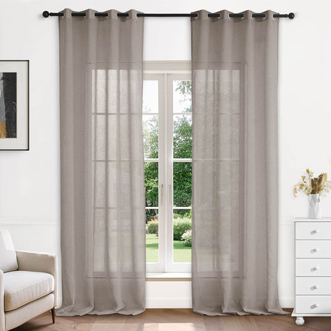 B11 Sheer Vertical Stripe Linen Blend Light Filtering Curtain Grommet - Cololeaf
