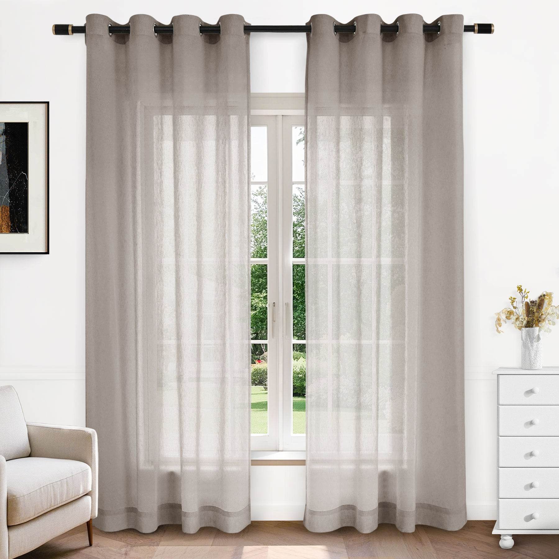 B11 Sheer Vertical Stripe Linen Blend Light Filtering Curtain Grommet - Cololeaf