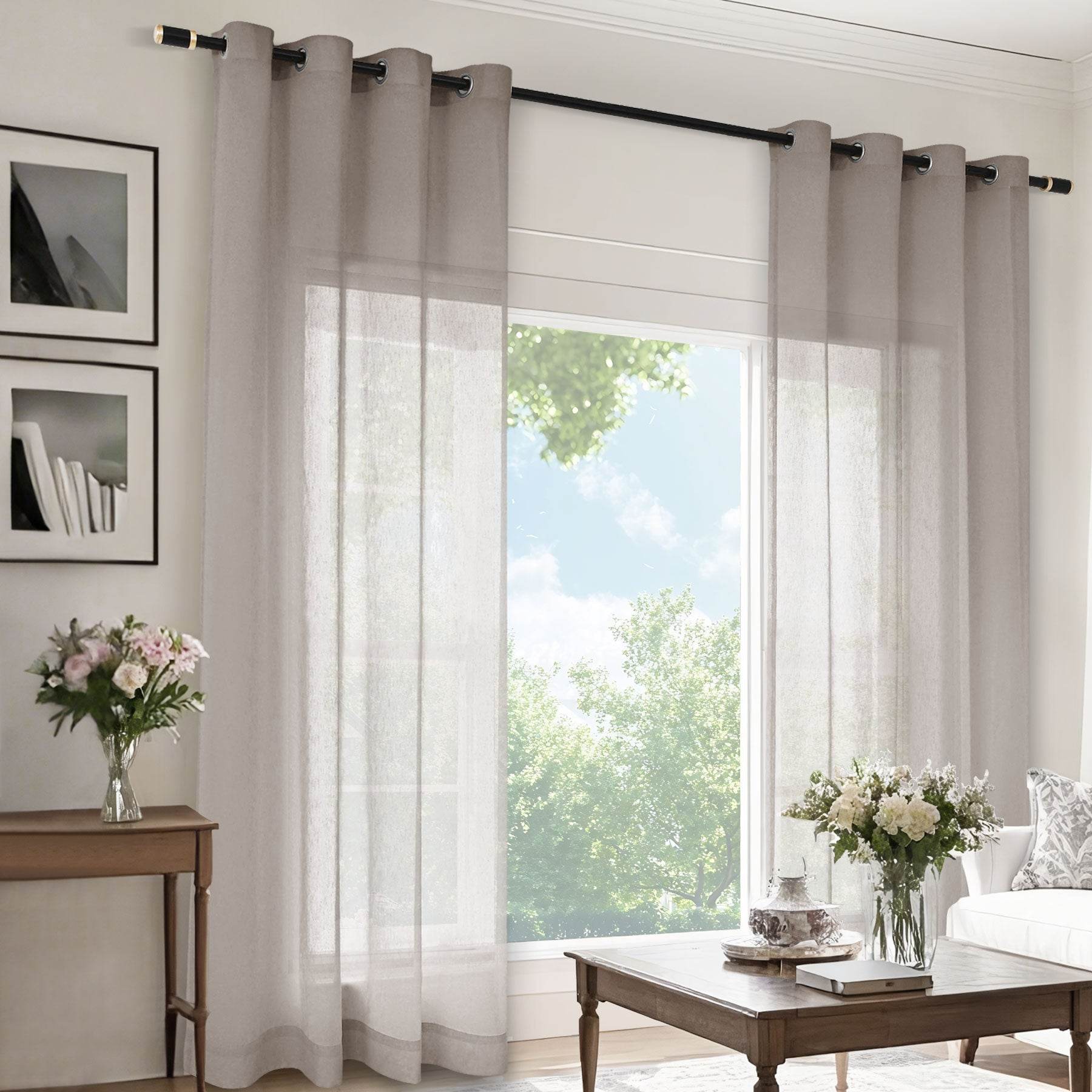 B11 Sheer Vertical Stripe Linen Blend Light Filtering Curtain Grommet - Cololeaf