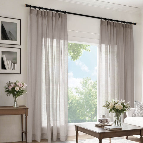 B11 Sheer Vertical Stripe Linen Blend Light Filtering Curtain Pinch Pleat - Cololeaf