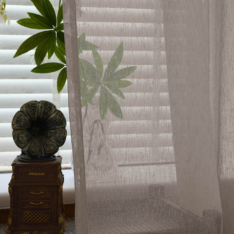 B11 Sheer Vertical Stripe Linen Blend Light Filtering Curtain Grommet - Cololeaf