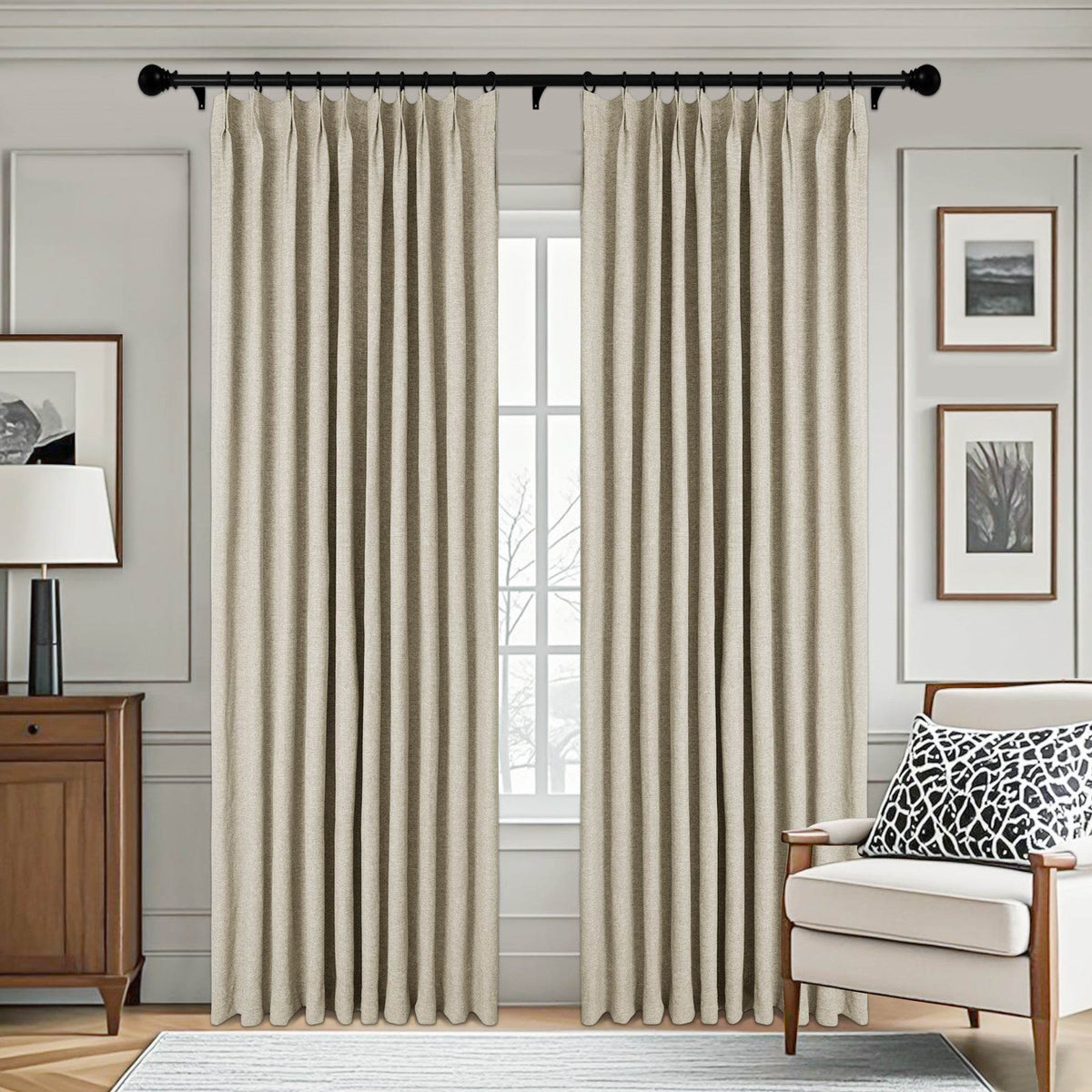 3009 Custom Made 100% Blackout Linen Blend Curtain Pinch Pleat - Cololeaf -- #10 Beige