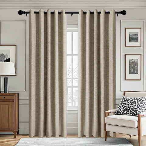 3009 Custom Made 100% Blackout Linen Blend Curtain Grommet & 4 IN 1 - Cololeaf