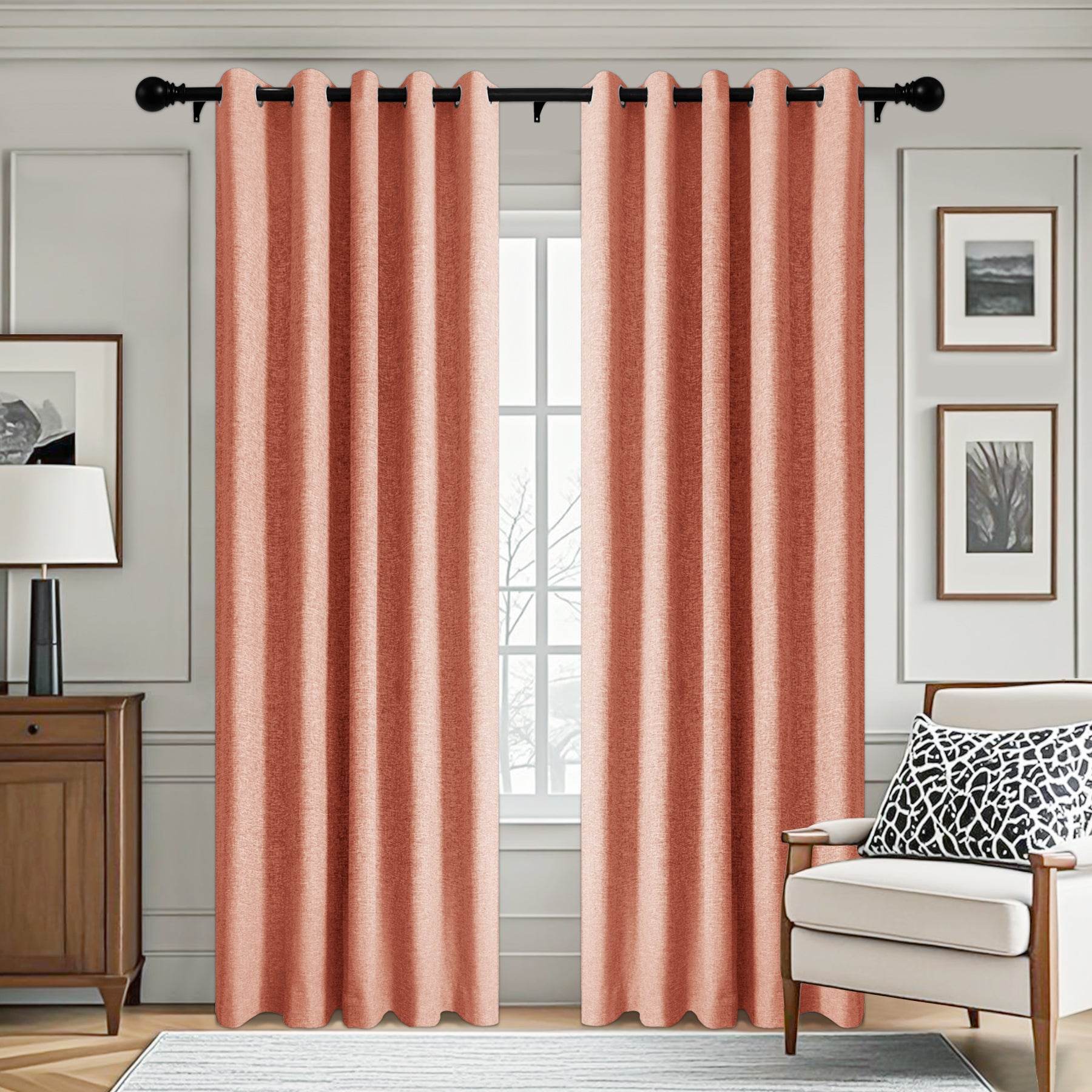 3009 Custom Made 100% Blackout Linen Blend Curtain Grommet & 4 IN 1 - Cololeaf