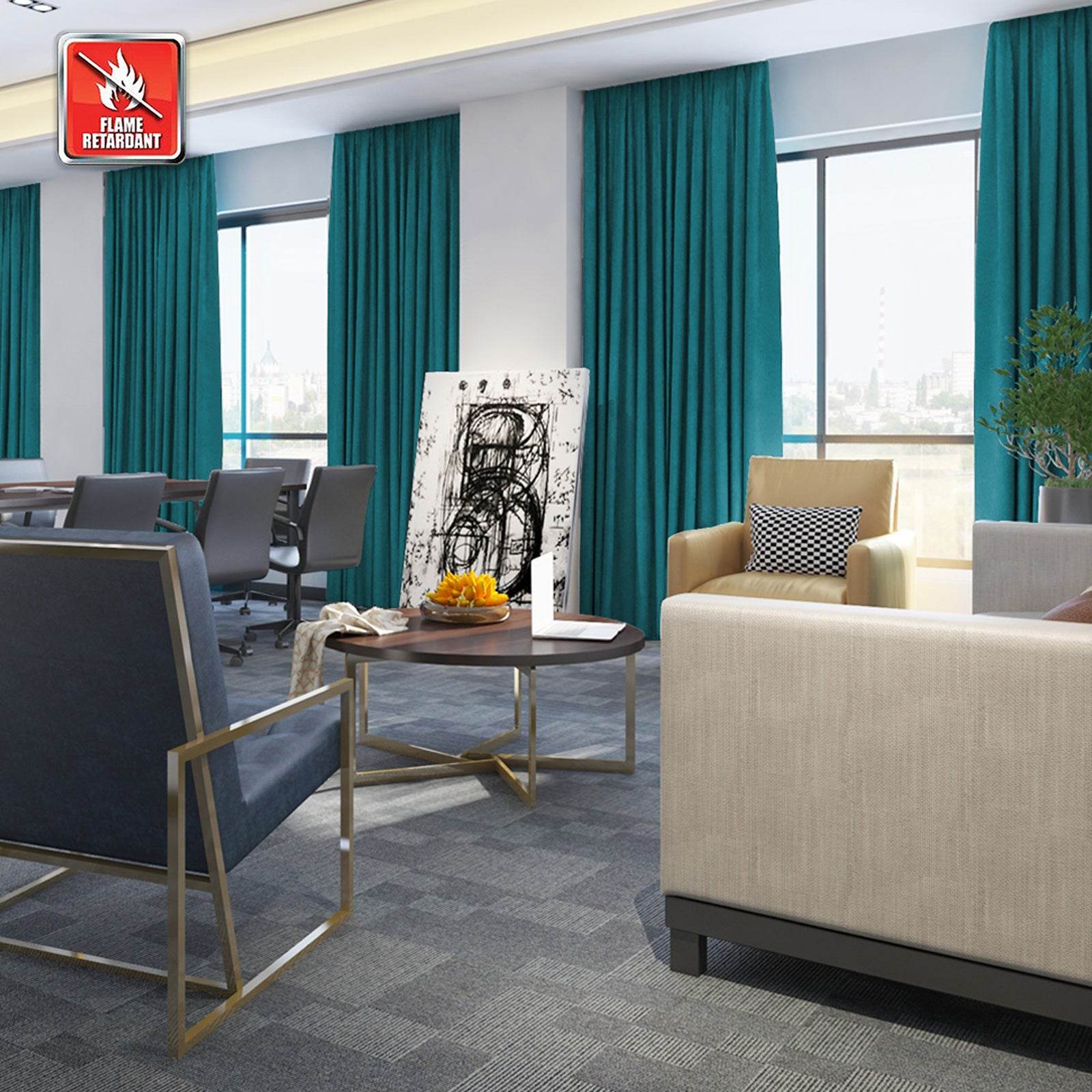 Regal Flame Retardant Fire Resistant Curtains Thermal Insulated Blackout for Office, Hotel, School Grommet - Cololeaf