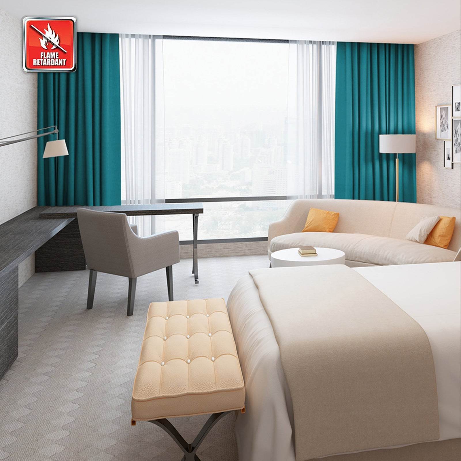 Regal Flame Retardant Fire Resistant Curtains Thermal Insulated Blackout for Office, Hotel, School Grommet - Cololeaf