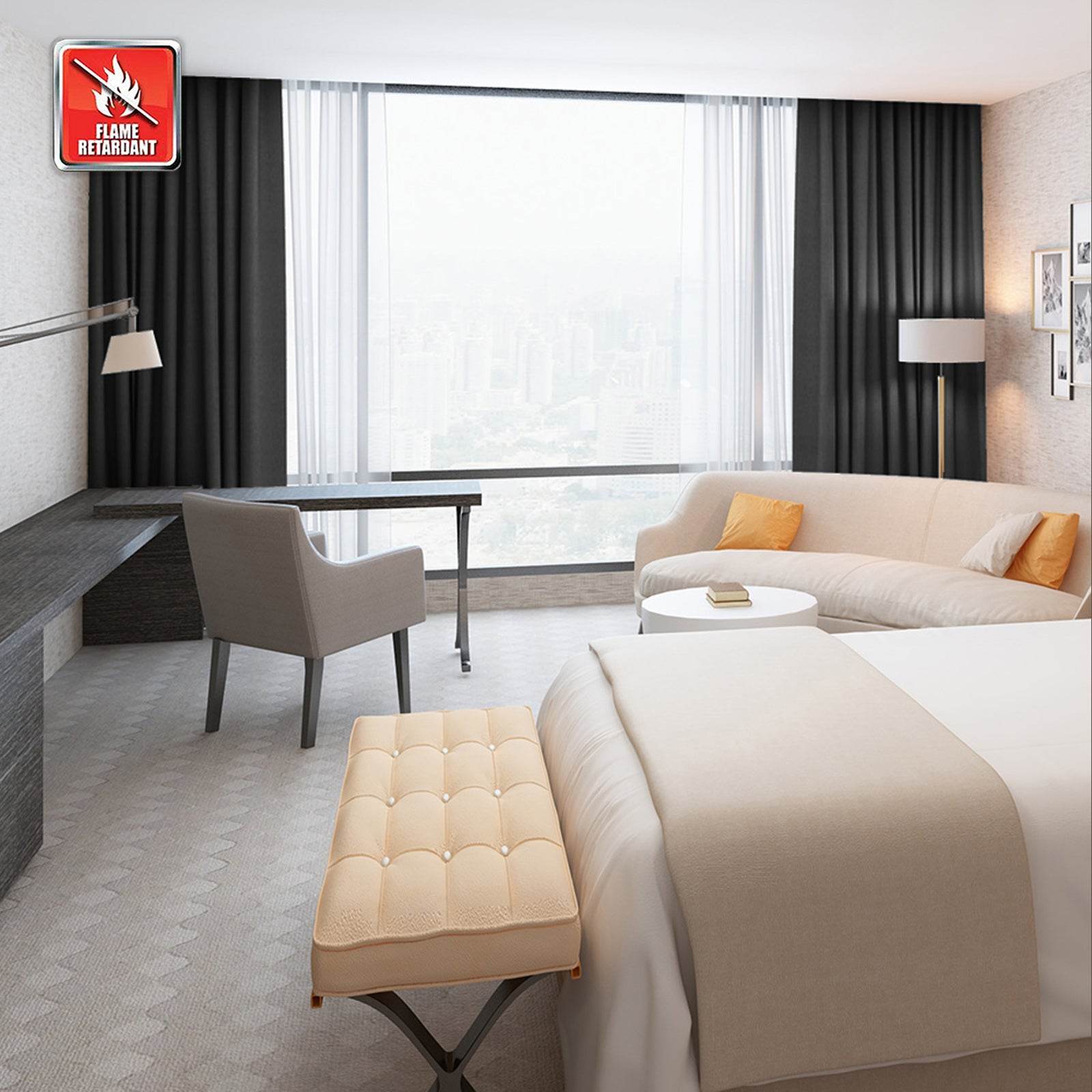 Regal Flame Retardant Fire Resistant Curtains Thermal Insulated Blackout for Office, Hotel, School Grommet - Cololeaf
