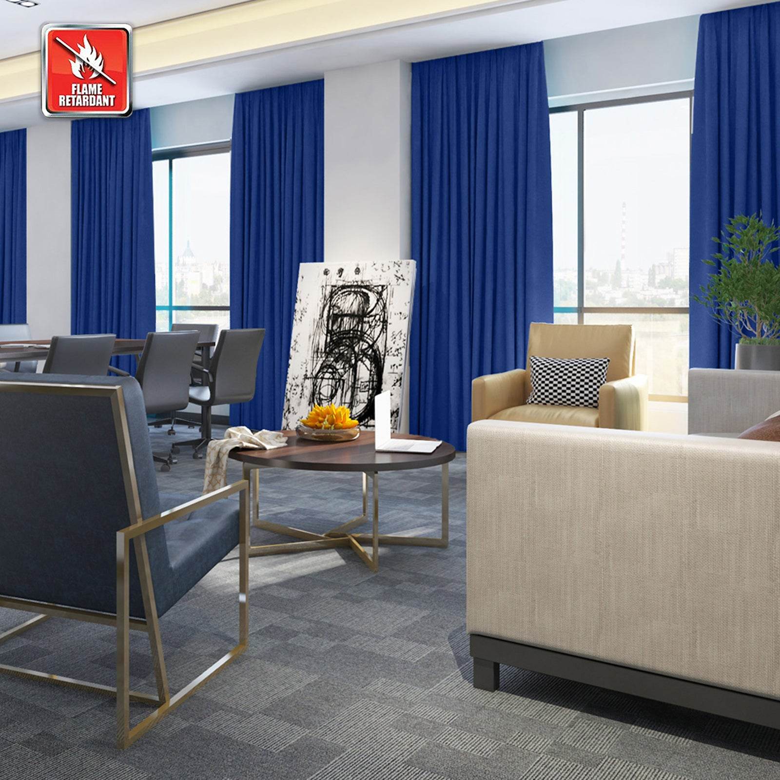 Regal Flame Retardant Fire Resistant Curtains Thermal Insulated Blackout for Office, Hotel, School Grommet - Cololeaf