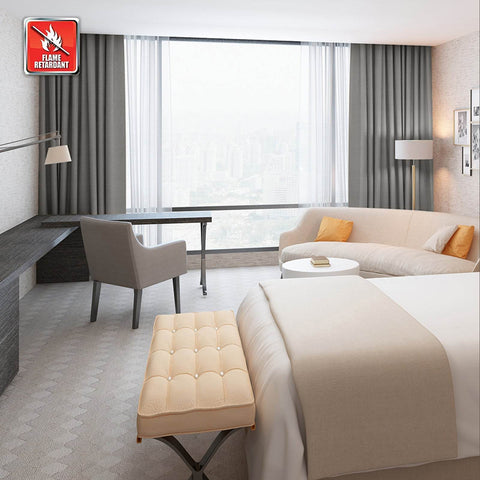 Regal Flame Retardant Fire Resistant Curtains Thermal Insulated Blackout for Office, Hotel, School Grommet - Cololeaf