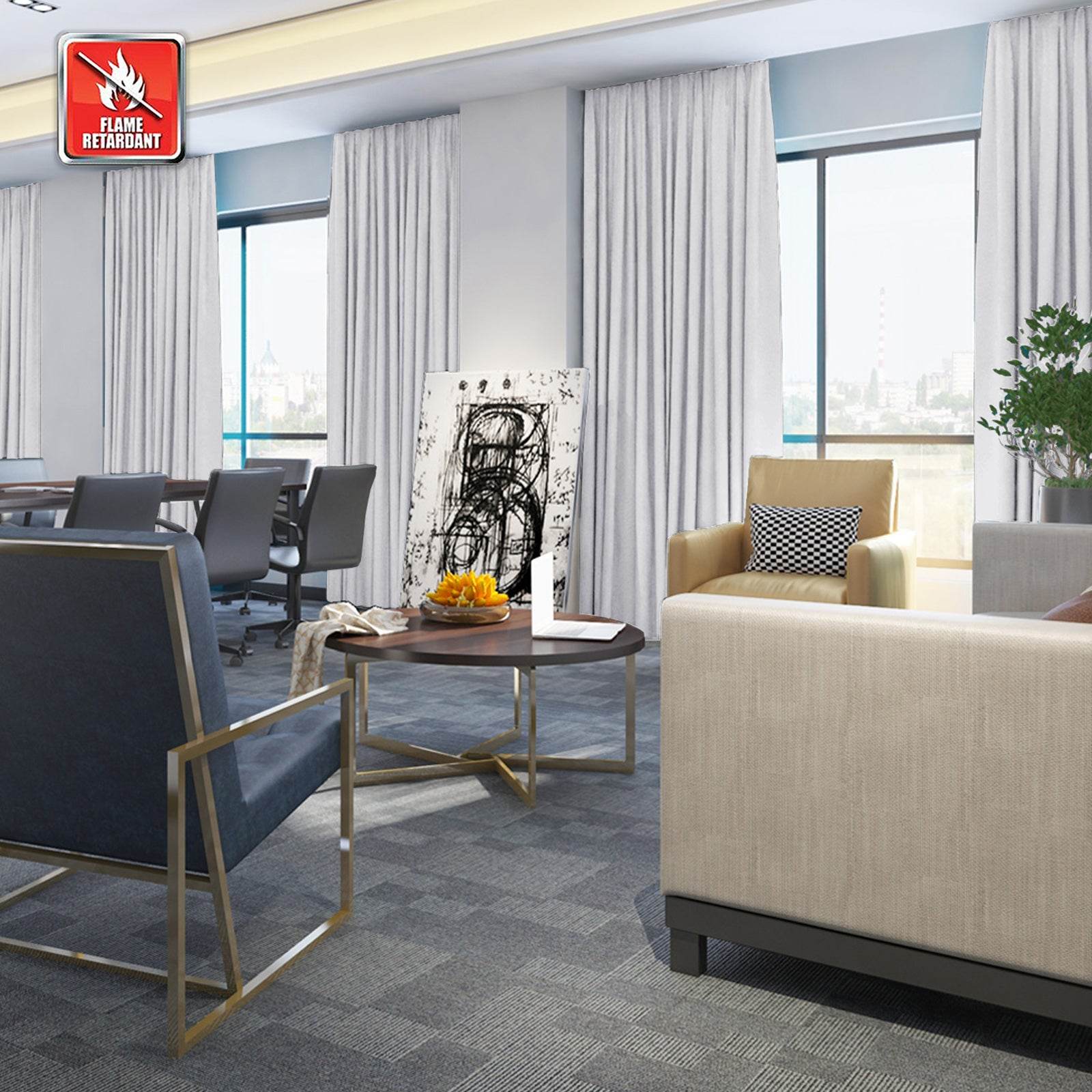 Regal Flame Retardant Fire Resistant Curtains Thermal Insulated Blackout for Office, Hotel, School Grommet - Cololeaf