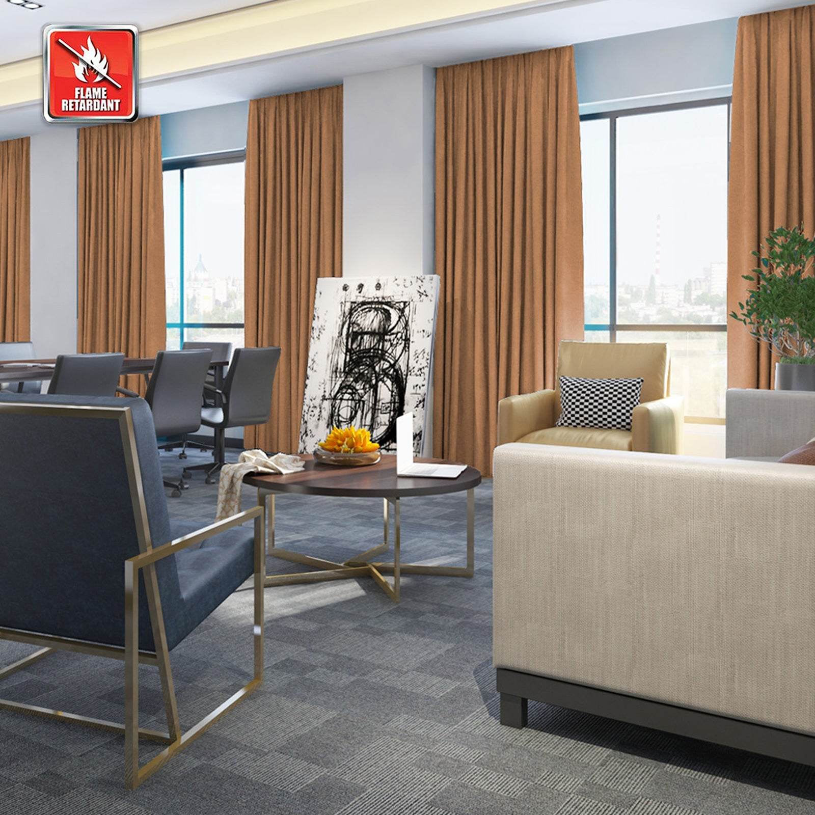Regal Flame Retardant Fire Resistant Curtains Thermal Insulated Blackout for Office, Hotel, School Grommet - Cololeaf