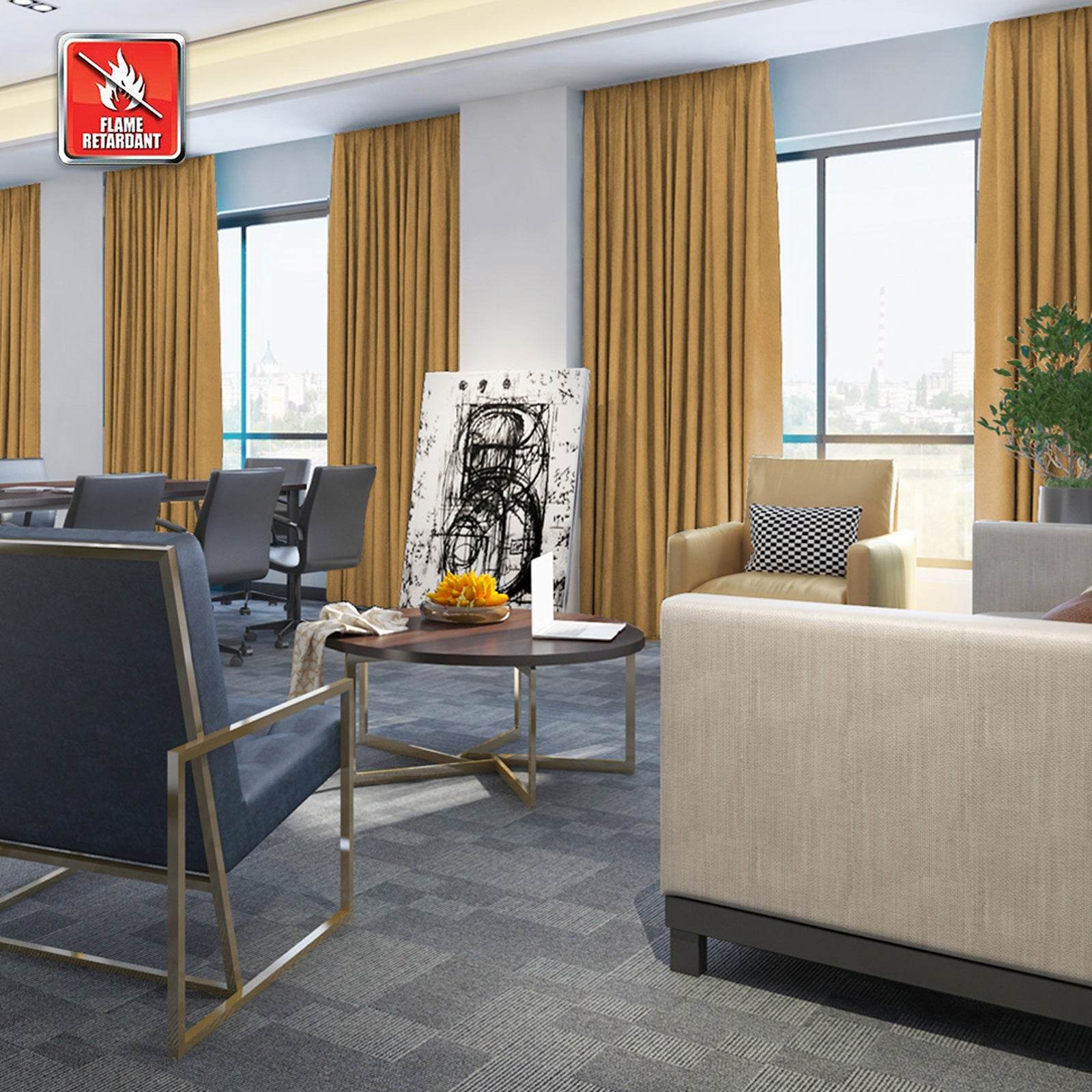 Regal Flame Retardant Fire Resistant Curtains Thermal Insulated Blackout for Office, Hotel, School Grommet - Cololeaf
