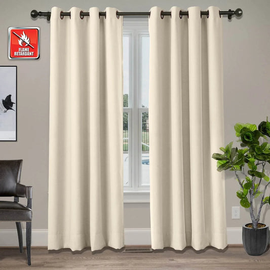 Regal Flame Retardant Fire Resistant Curtains Thermal Insulated Blackout for Office, Hotel, School Grommet - Cololeaf -- Beige