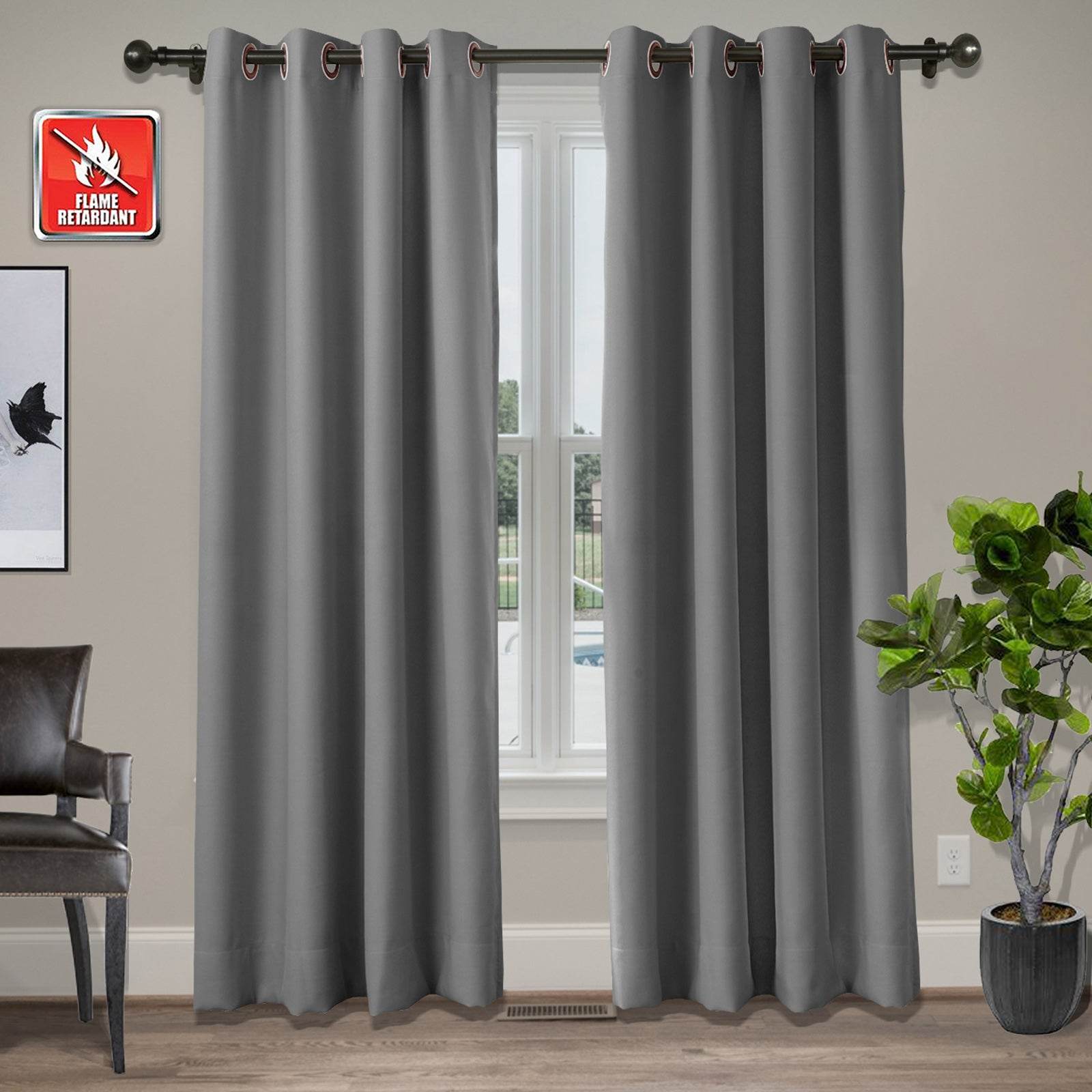 Regal Flame Retardant Fire Resistant Curtains Thermal Insulated Blackout for Office, Hotel, School Grommet - Cololeaf