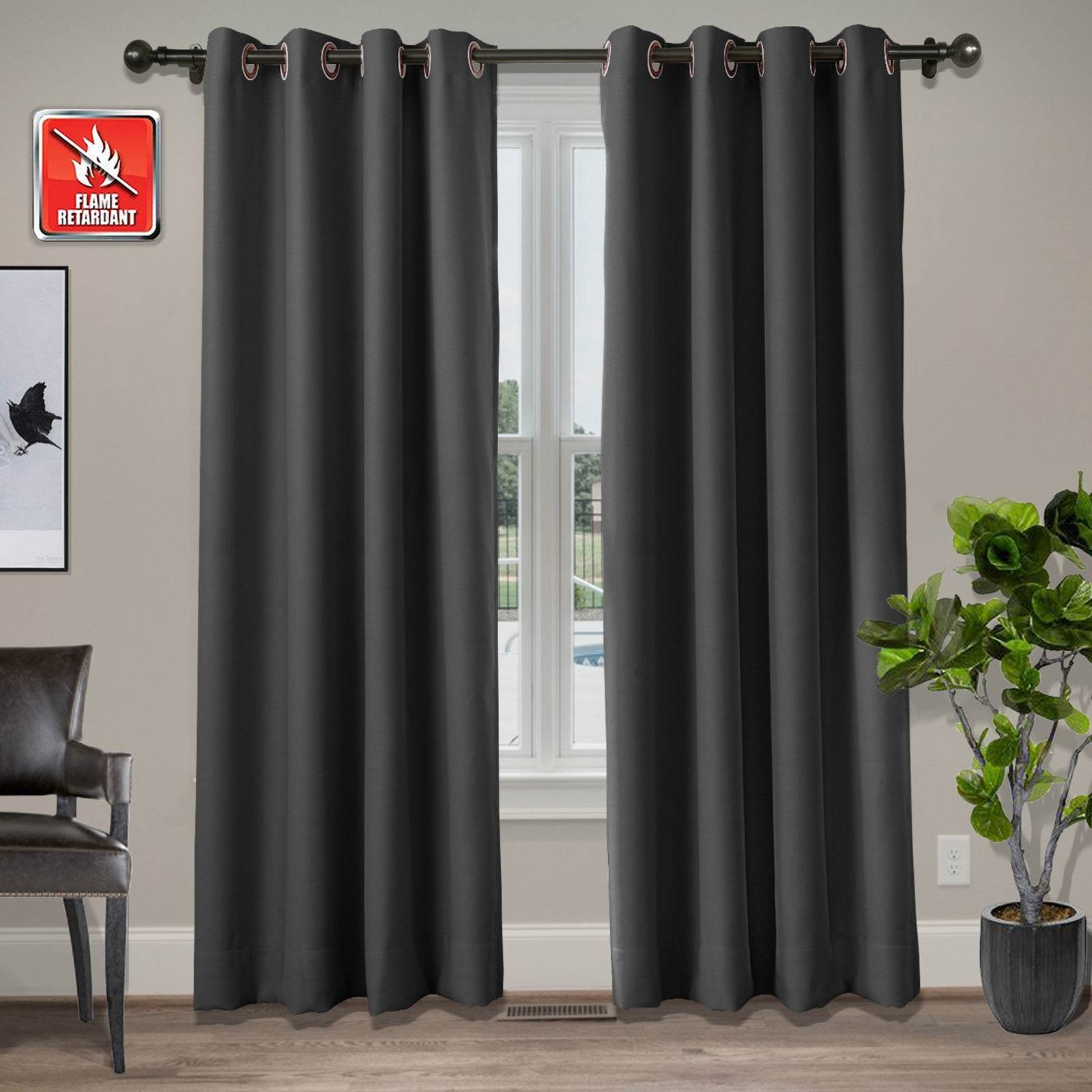 Regal Flame Retardant Fire Resistant Curtains Thermal Insulated Blackout for Office, Hotel, School Grommet - Cololeaf