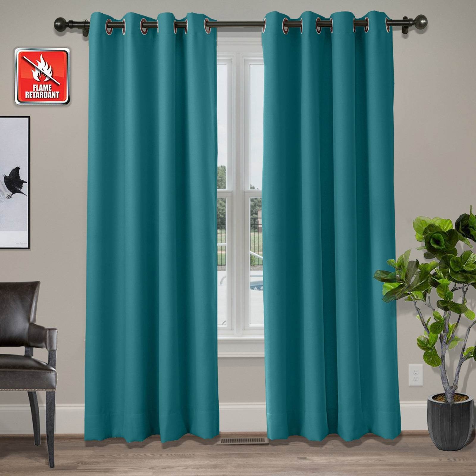 Regal Flame Retardant Fire Resistant Curtains Thermal Insulated Blackout for Office, Hotel, School Grommet - Cololeaf