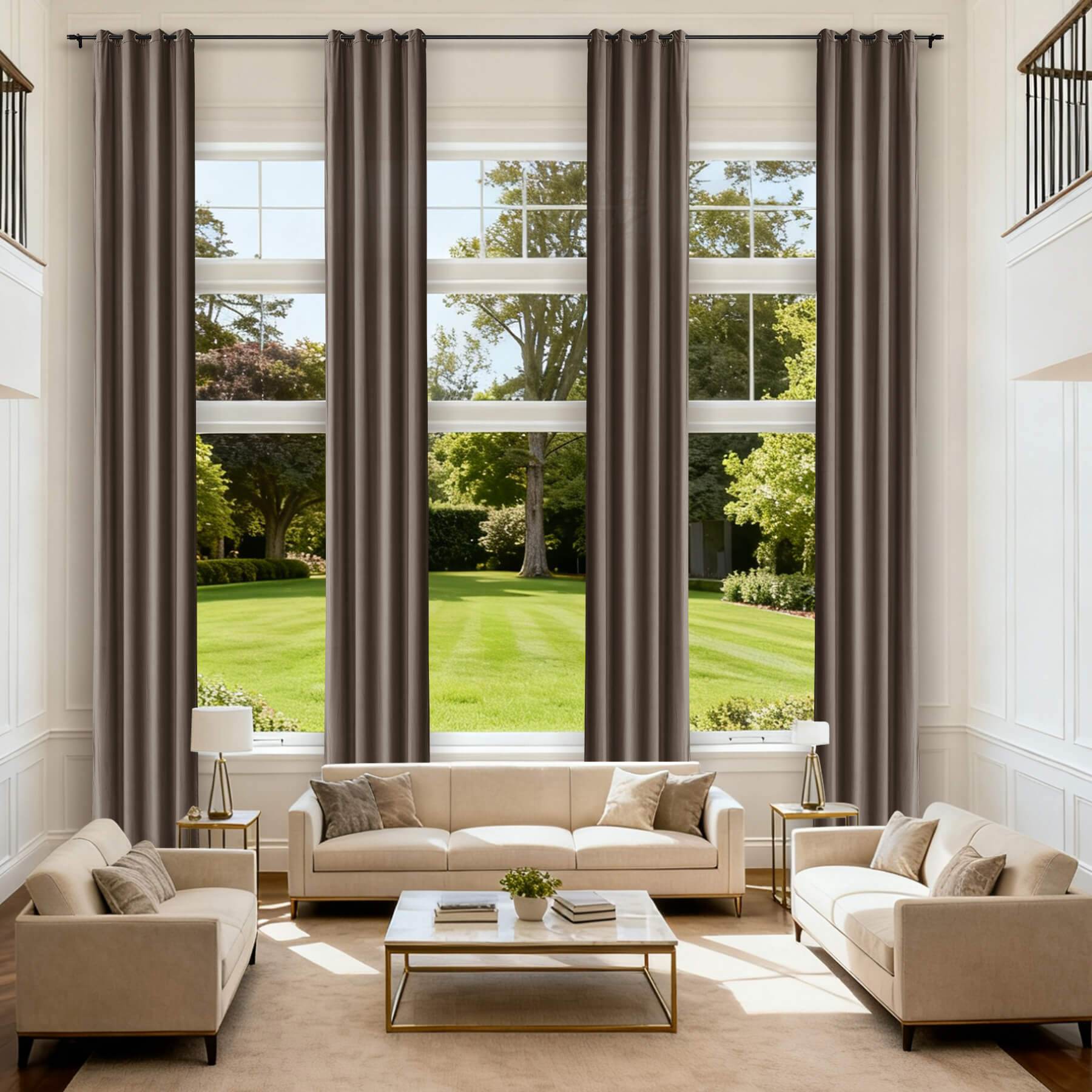 MJ11 Extra Long Soft Velvet Blackout Drapes For Loft Living Room Grommet - Cololeaf -- 18# Brown