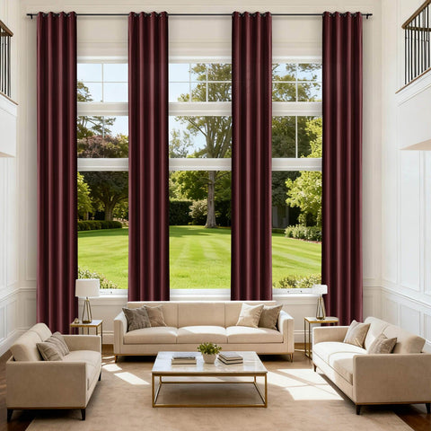 MJ11 Extra Long Soft Velvet Blackout Drapes For Loft Living Room Grommet - Cololeaf -- 46# Burgundy