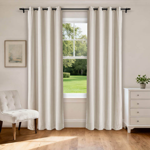 MJ11 Extra Long Soft Velvet Blackout Drapes For Loft Living Room Grommet - Cololeaf -- 1# Off White
