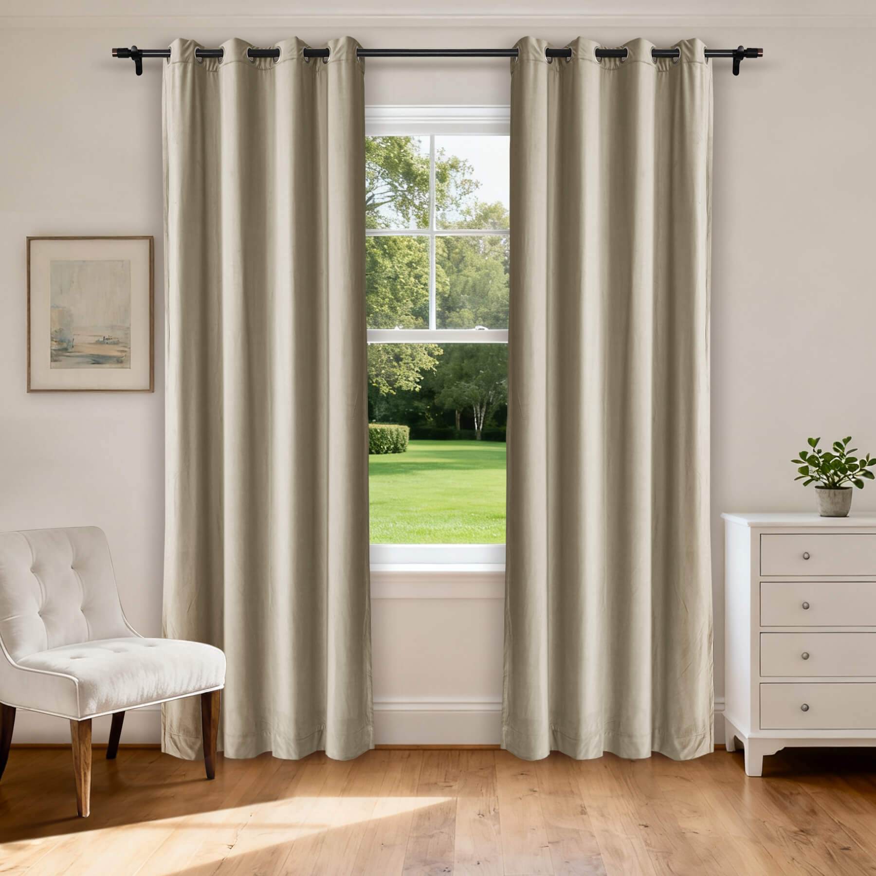 MJ11 Extra Long Soft Velvet Blackout Drapes For Loft Living Room Grommet - Cololeaf -- 1# Off White