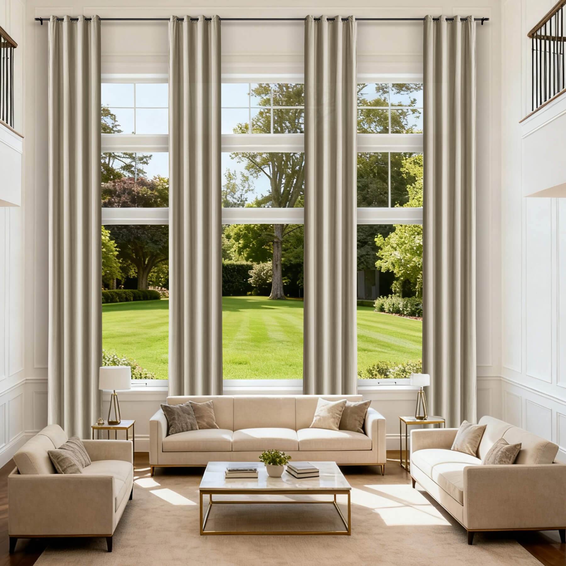 MJ11 Extra Long Soft Velvet Blackout Drapes For Loft Living Room Grommet - Cololeaf -- 8# Gray Beige