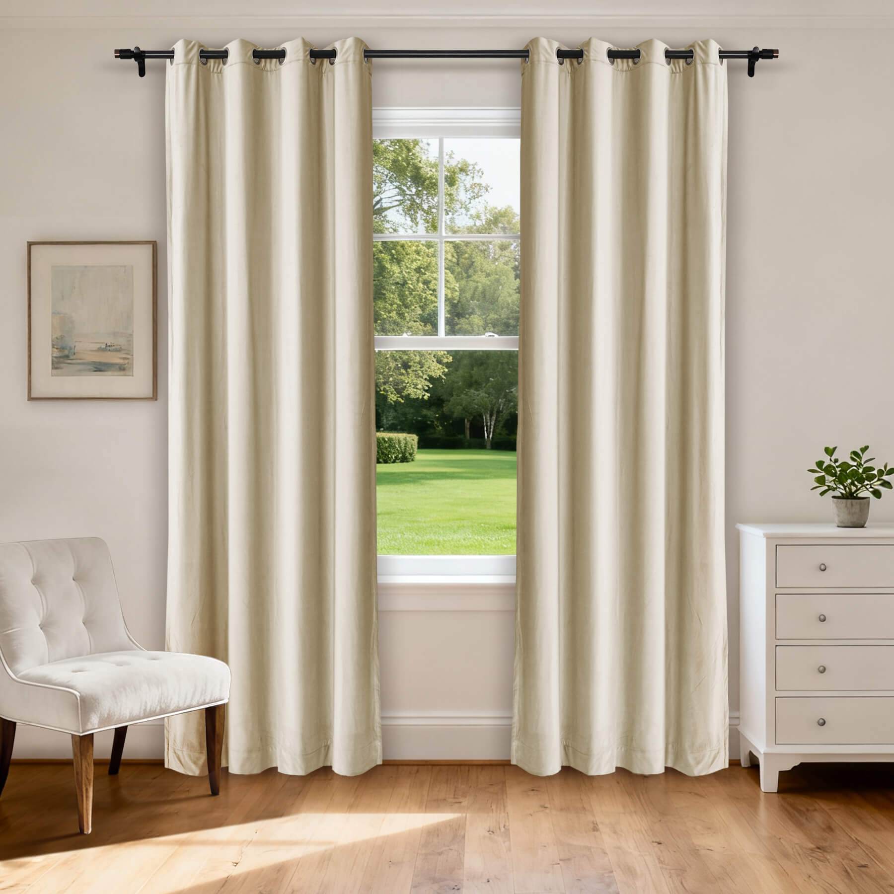 MJ11 Extra Long Soft Velvet Blackout Drapes For Loft Living Room Grommet - Cololeaf -- 1# Off White