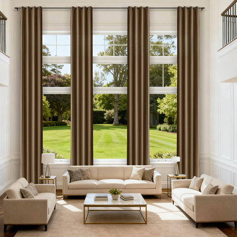 MJ11 Extra Long Soft Velvet Blackout Drapes For Loft Living Room Grommet - Cololeaf -- 17# Java