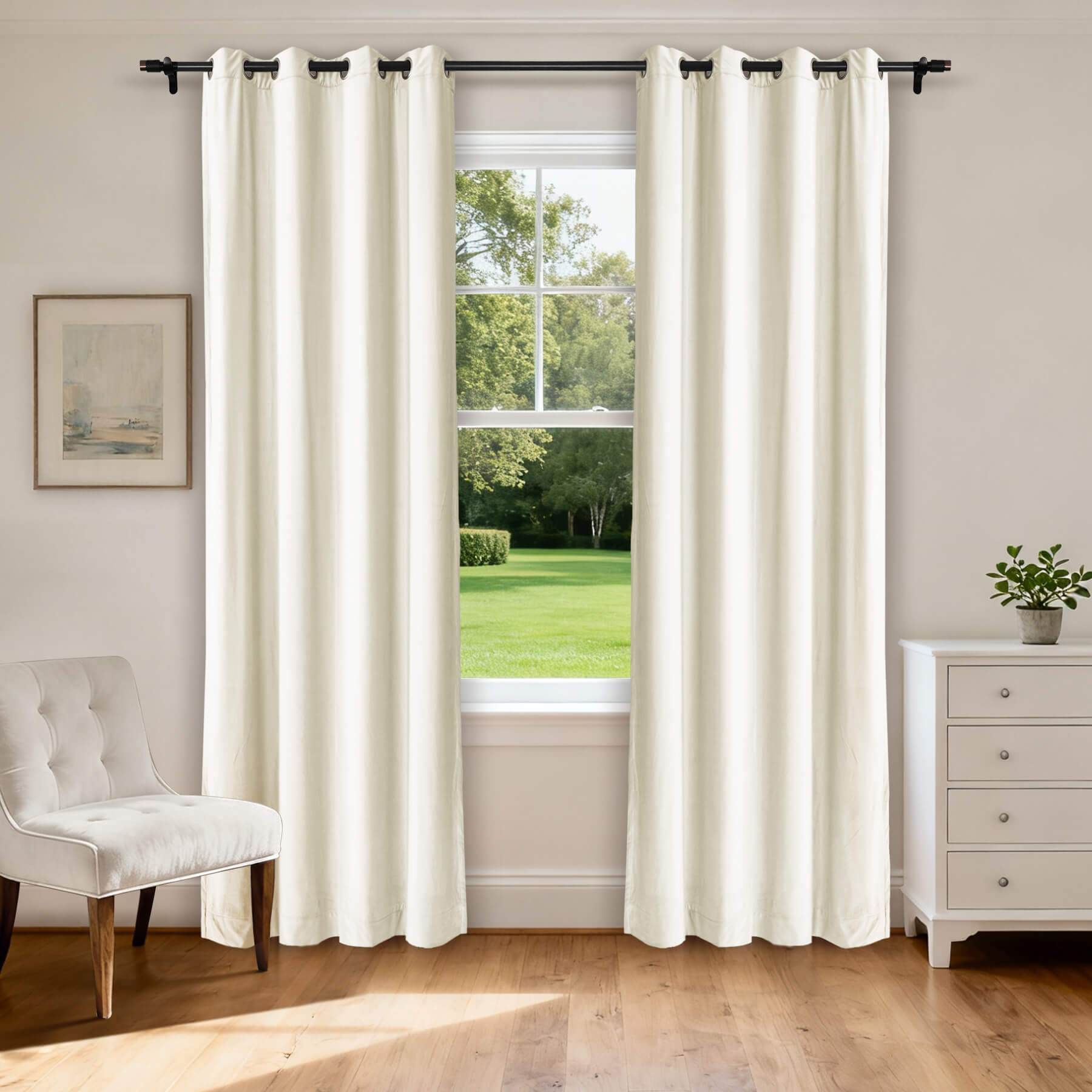 MJ11 Extra Long Soft Velvet Blackout Drapes For Loft Living Room Grommet - Cololeaf -- 1# Off White
