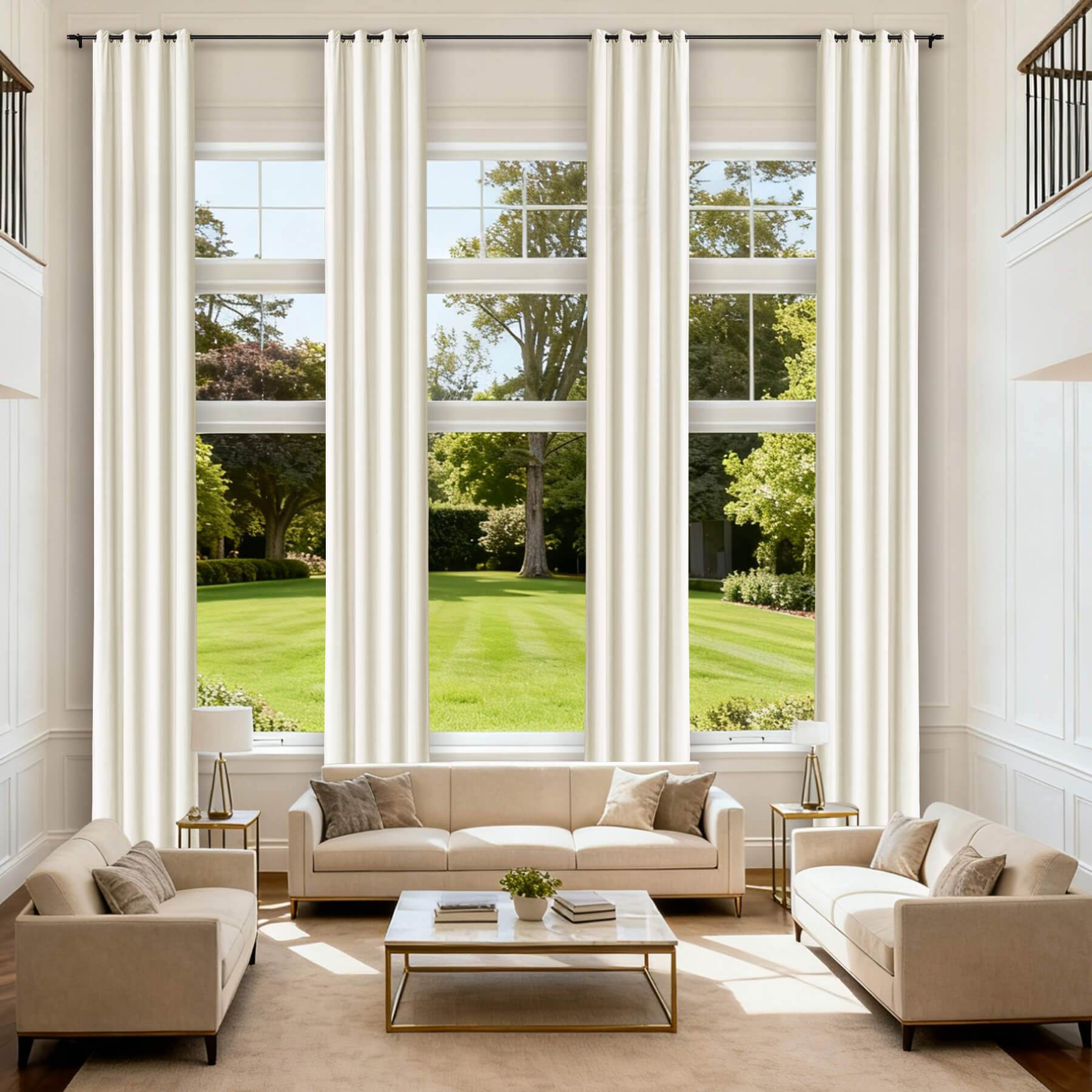 MJ11 Extra Long Soft Velvet Blackout Drapes For Loft Living Room Grommet - Cololeaf -- 1# Off White