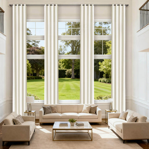 MJ11 Extra Long Soft Velvet Blackout Drapes For Loft Living Room Grommet - Cololeaf -- 1# Off White