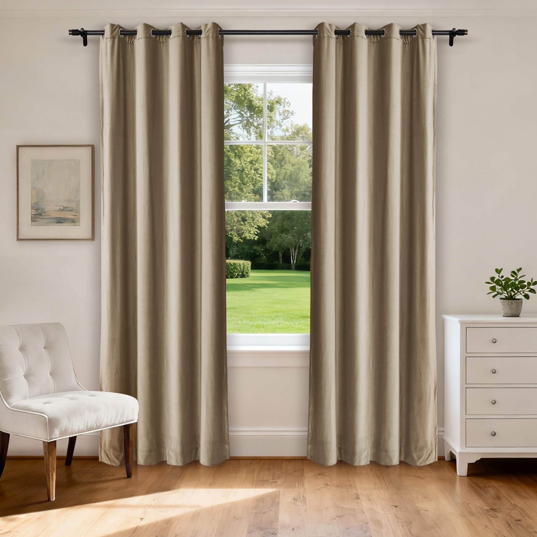 MJ11 Extra Long Soft Velvet Blackout Drapes For Loft Living Room Grommet - Cololeaf -- 1# Off White