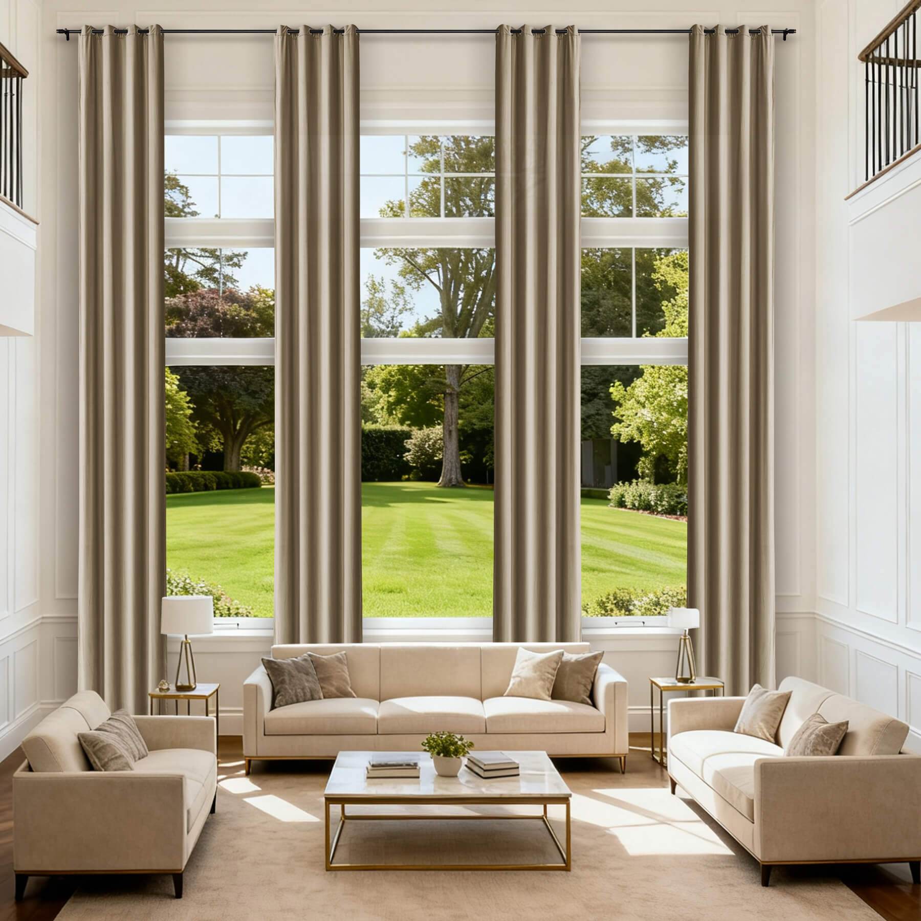 MJ11 Extra Long Soft Velvet Blackout Drapes For Loft Living Room Grommet - Cololeaf -- 9# Taupe