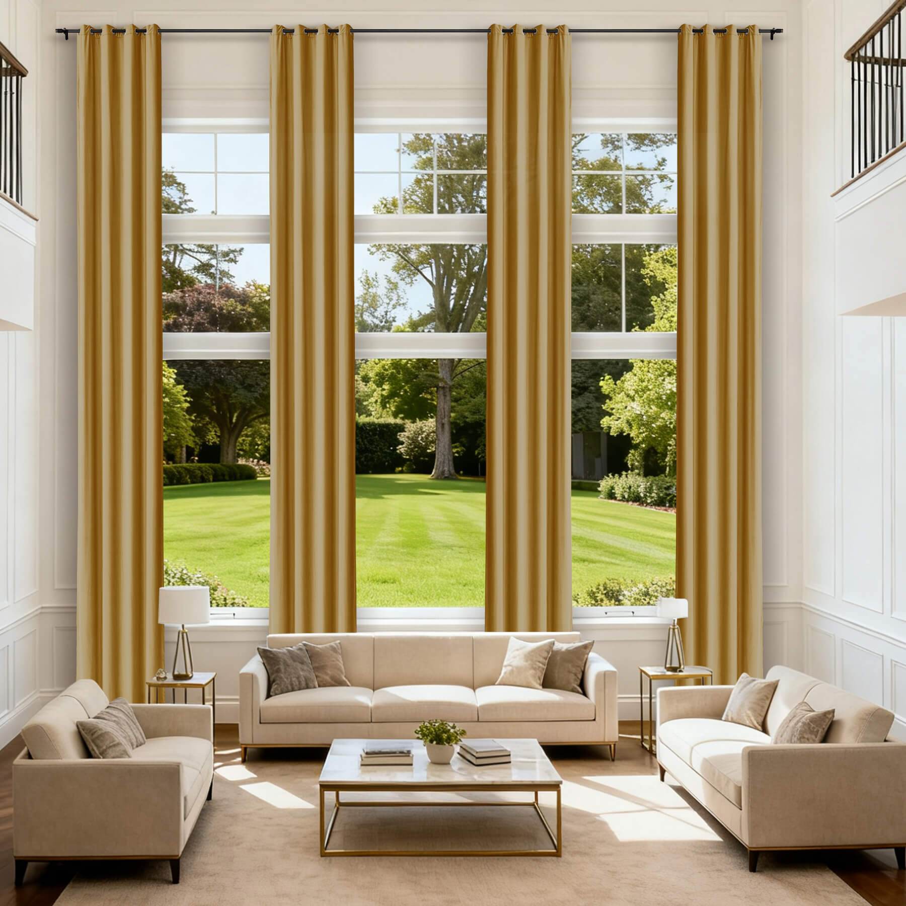 MJ11 Extra Long Soft Velvet Blackout Drapes For Loft Living Room Grommet - Cololeaf -- 26# Wheat