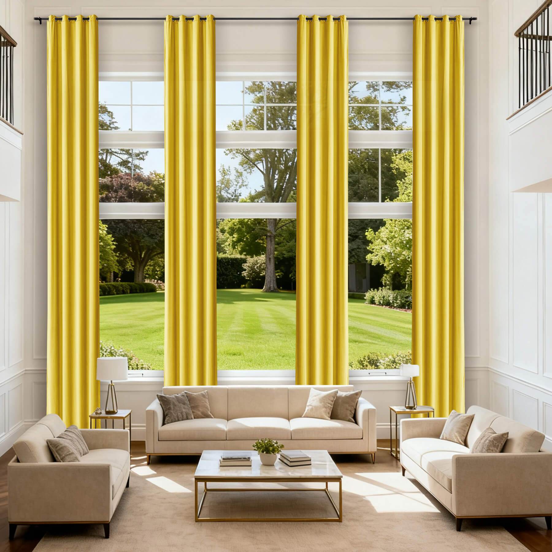 MJ11 Extra Long Soft Velvet Blackout Drapes For Loft Living Room Grommet - Cololeaf -- 22# Yellow