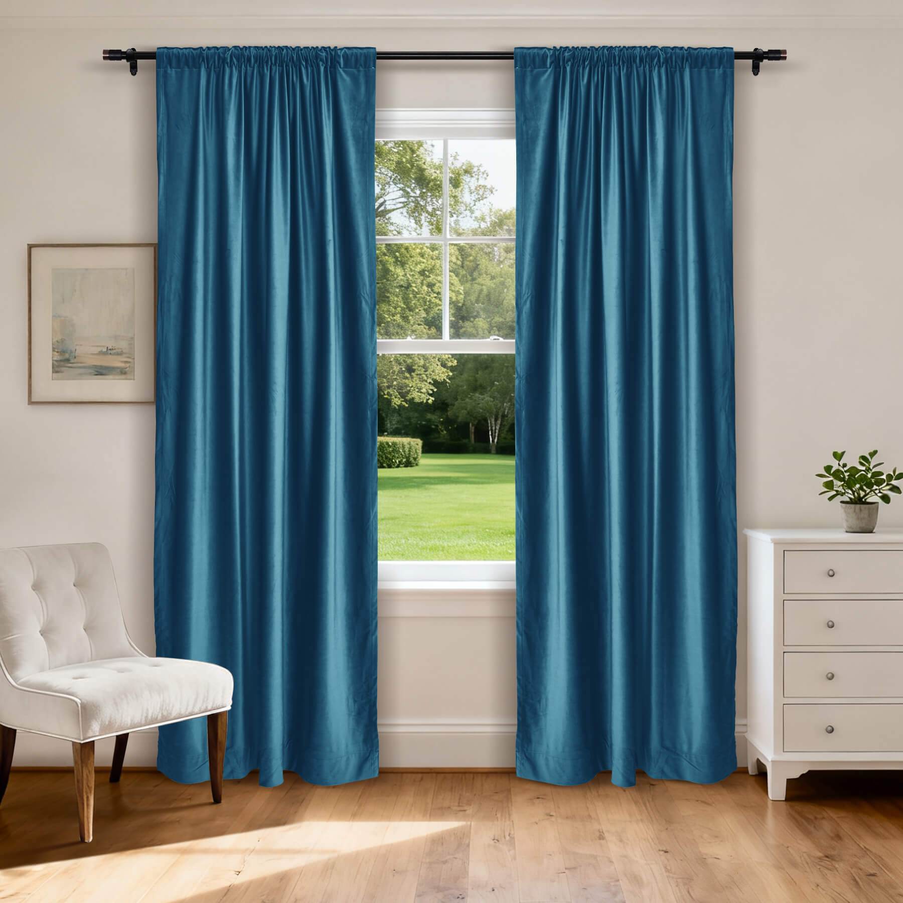 MJ11 Soft Soundproof Luxury Velvet Blackout Drapes Back Tab and Rod Pocket 2 In 1 - Cololeaf -- 107# Moss