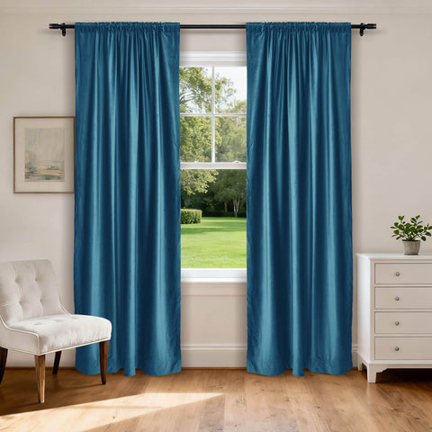 MJ11 Soft Soundproof Luxury Velvet Blackout Drapes Back Tab and Rod Pocket 2 In 1 - Cololeaf -- 107# Moss