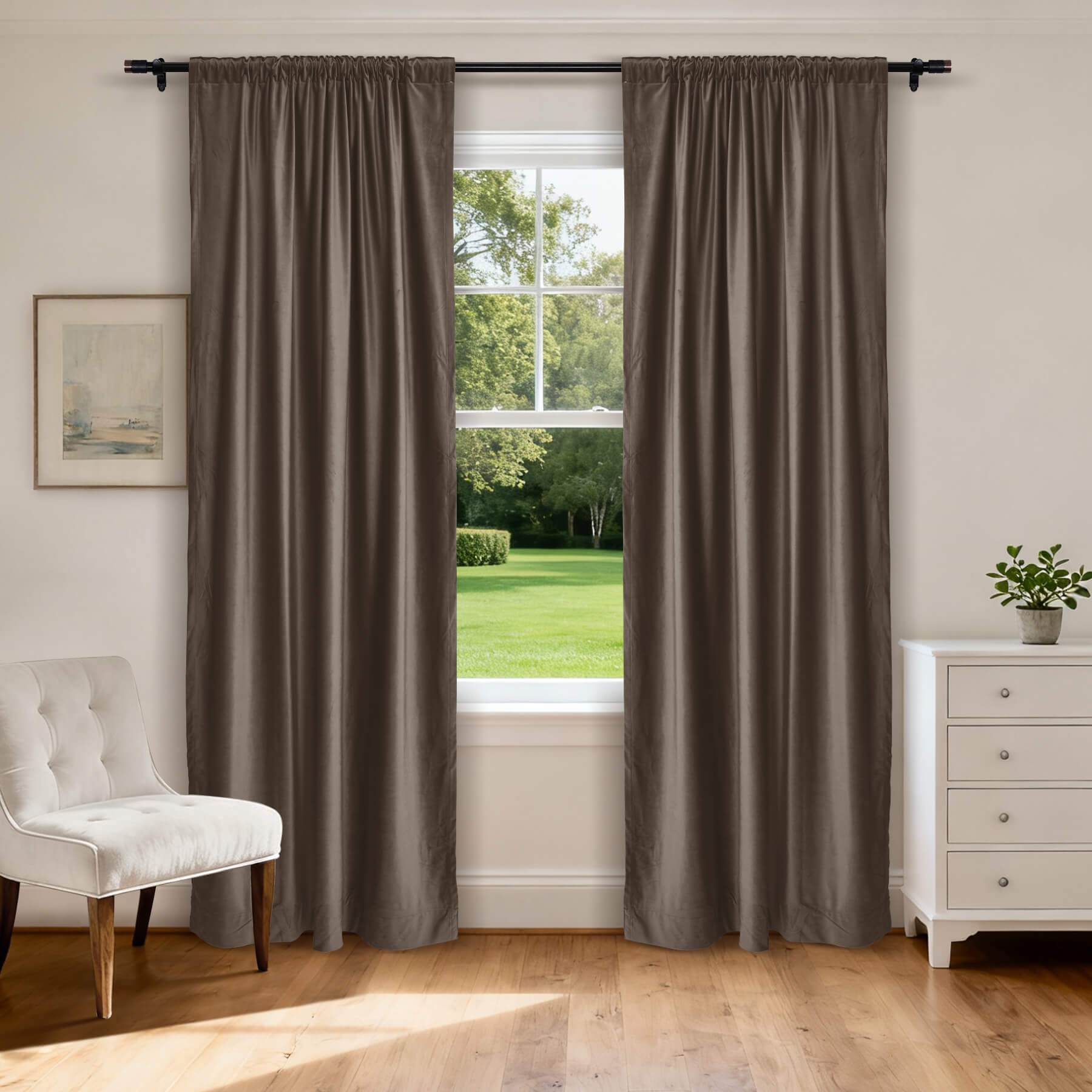 MJ11 Soft Soundproof Luxury Velvet Blackout Drapes Back Tab and Rod Pocket 2 In 1 - Cololeaf -- 107# Moss